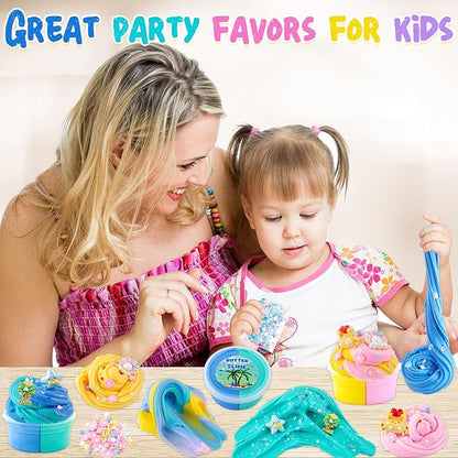 LAWOHO Butter Slime Kit Includes 2X120ml Two-Toned Butter Slime with 6 Packs Add-Ins, Slime for Kids Party Favors, Non Stick Kids Slime Kit for Girls Boys Birthday Easter Christmas Ages 8-12(Ocean)