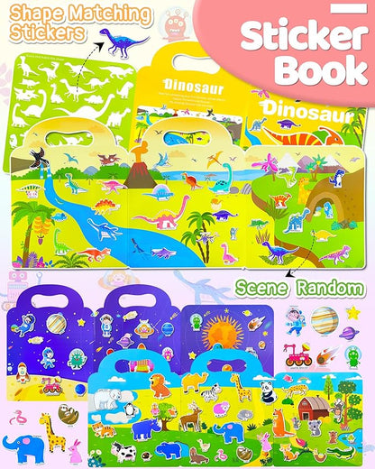 Benresive Reusable Sticker Book for Toddlers 2-4 Years, 3 Sets Travel Stickers for Kids, Waterproof Sticker Books for Toddlers 1-3, Crafts Activities for Todddlers 1-3 2-4 3-5