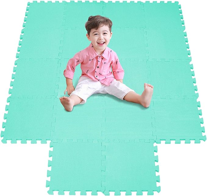 meiqicool Foam Play Mat Thick Soft EVA Interlocking Foam Floor Mats Children Yoga Exercise Multi Jigsaw Puzzle Blocking Board Kids Playmats Play Green 18 Piece H