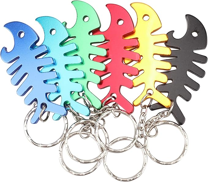 SWATOM Fish Bone 6PCS Bottle Opener Keychain Beer Openers Tool Key Chain Ring