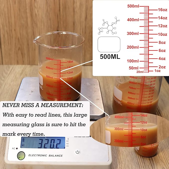 3 Piece High Borosilicate Glasss Liquid Measuring Cups, Includes 150ml