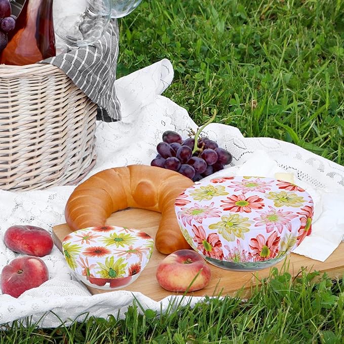 5 Pieces Bowl Covers Reusable, 5 Size Elastic Cloth Bowl Covers