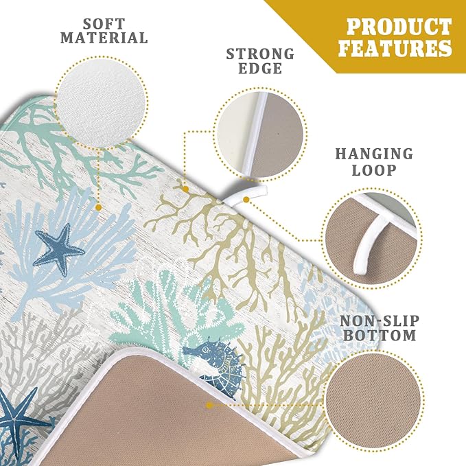 Blue Coral Dish Drying Mat Coastal Starfish Dishes Pad Hanging Drainer Mats