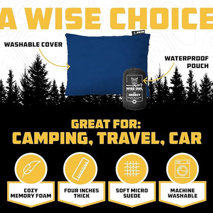 Wise Owl Outfitters Camping Pillow – Memory Foam Travel Pillow for Airplane Sleeping, Hiking, Backpacking & Outdoor Use - Small & Portable for Adults, Car, Camp & Tent