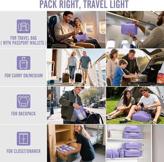 Veken 10 Set Packing Cubes for Travel Essentials,Anti-Wrinkle Buckled Suitcase Organizer for Shoe & Toiletry Bag,Carry On Luggage Bag with 99+ Count Mesh Holes for Airplane & College Dorm Accessories