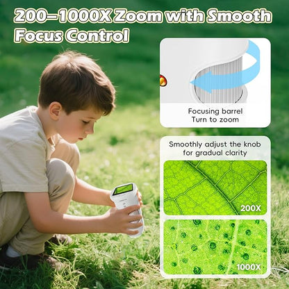 Kids Microscope Handheld - Digital 1000X Zoom Mini Pocket Microscope, HD Photo & Video Recording with 8GB TF Card, Educational Toys for Boys Girls 3 4 5 6 7 8+ Years, STEM Birthday Gifts