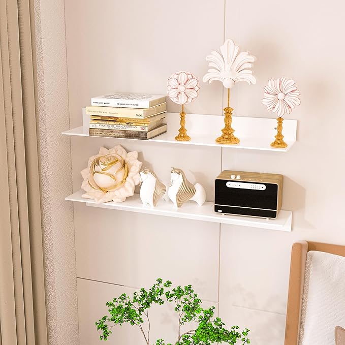30 Inch White Floating Shelves for Wall Décor, Acrylic Storage Wall Shelf Holder