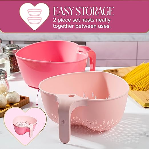 Paris Hilton Heart Bowl & Colander Set, Nesting 2-Piece Design