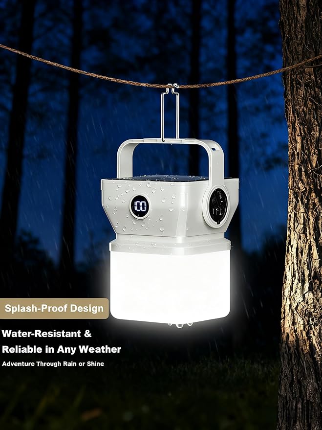 V.C Formark Camping Lantern Solar Powered Portable with Battery% Display, 1000LM Bright, USB-C/Solar Charging, for Outdoor Emergency, Hiking, Power Outage
