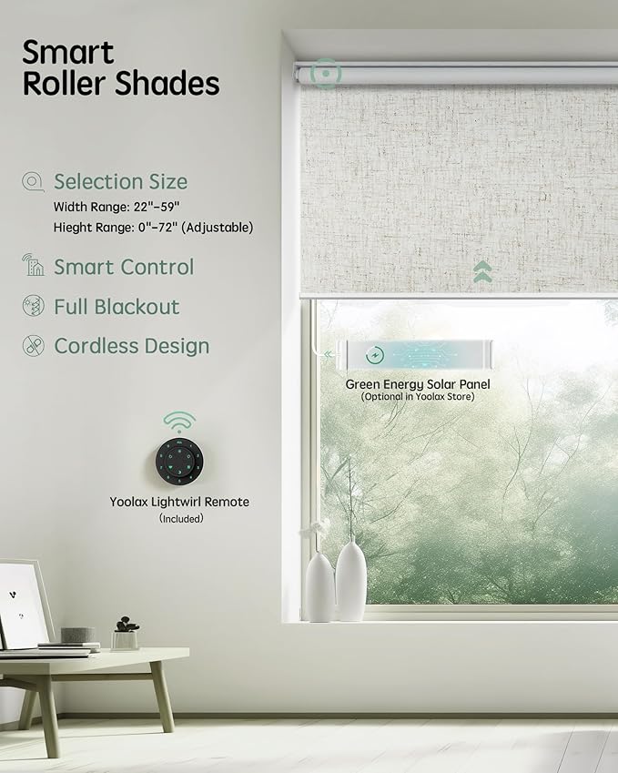Yoolax Motorized Blinds with Remote, Automatic Roller Shades Compatible with