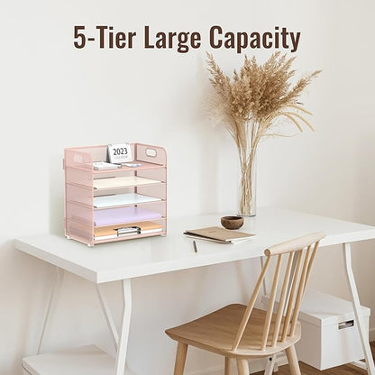 2 Pack 5-Tier Pink Desk Organizer