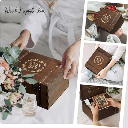 AW BRIDAL Large Mr and Mrs Wedding Keepsake Box with Lids, Engraved Wooden Storage and Decorative Box, Bridal Shower Gifts for Bride Bachelorette, Engagement Gift for Couples Newly Engaged
