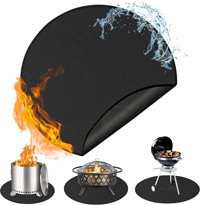 Round Under Grill Mat for Outdoor Grill, 48 Inch Anti-Slip BBQ Floor Mats, Easy to Clean Reusable Fireproof Grill Pad, Oil-Proof Waterproof Protector for Deck Fireplace Pit Mat Black