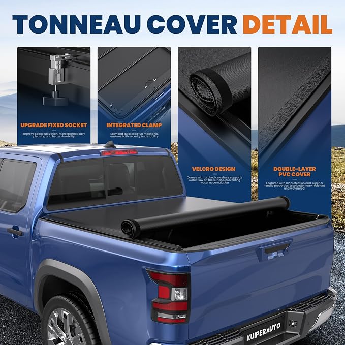 KUIPERAUTO 5FT Roll-Up Soft Vinyl Truck Bed Cover Compatible for Nissan Frontier 2005-2026 Tonneau Cover Fleetside Bed On Top 60Inch