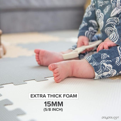 Play Platoon Non-Toxic Foam Puzzle Floor Mat, Comfortable, Extra Thick, Cushiony Exercise and Play Mat for Toddlers, Kids & Adults, 36 Tiles (12"x12"), Warm Grey/Cream/Sand