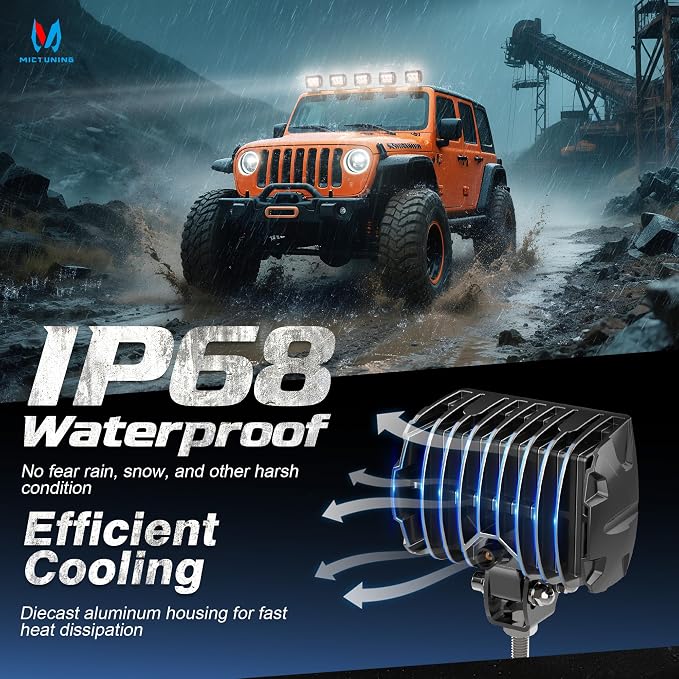 MICTUNING K1 4 Inch 36W Amber White LED Light Pods 6 Modes Dual Color Flood Off Road Light Cube Spot Strobe Lights Driving Offroad Ditch Lights for Truck Jeep, Pair