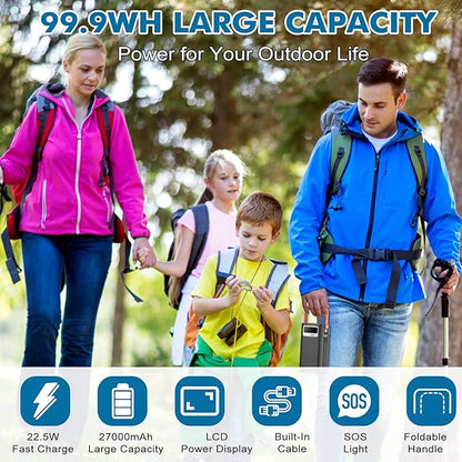 Portable Power Station, 27,000mAh Outdoor Generator with Built in Cable, Portable Power Bank Backup Battery for Phone Charge, Travel, Home use, Camping, RV Trip