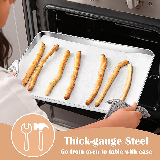 E-far Baking Sheets Set of 4, 16” x12” x 1” Stainless Steel Cookie Sheets Pans