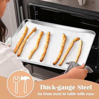 E-far Baking Sheets Set of 4, 16” x12” x 1” Stainless Steel Cookie Sheets Pans