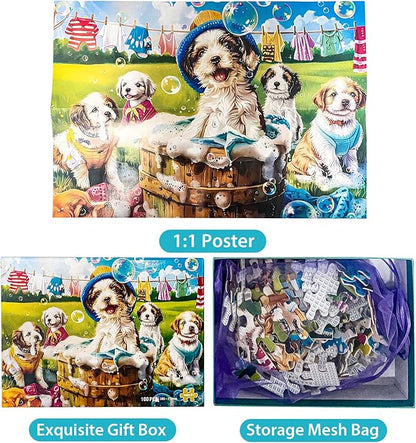 100 Piece Puzzles for Kids Ages 4-6 6-8 8-10 Year Old - Puppies and Bubbles, 100 Pieces Jigsaw Puzzles for Kids, Children Learning Educational Toys Gift for Boys and Girls