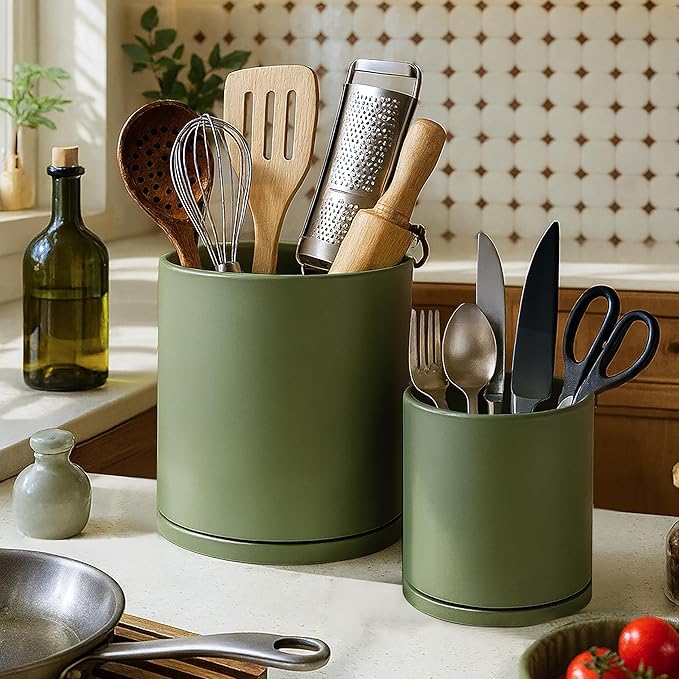 D'vine Dev 360° Rotating Utensil Holder Set – 7.2"+5" Kitchen Utensil Crocks