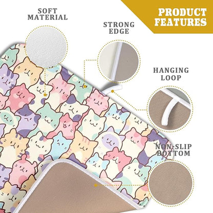 Colorful Cats Dish Drying Mat 16x18 inch Cute Animal Microfiber Reversible Fast