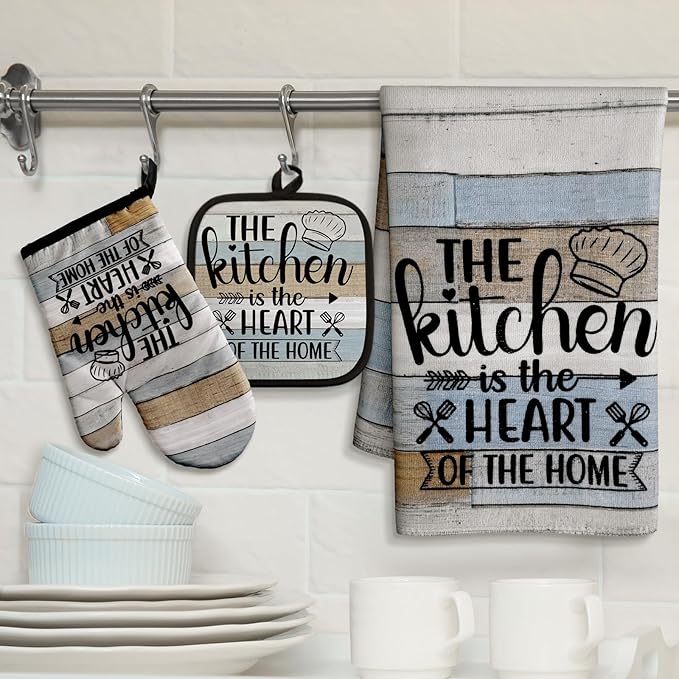Sratte 6 Pcs Kitchen Decor Accessories Set Farmhouse Towels Pot Holders Oven
