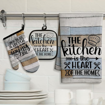 Sratte 6 Pcs Kitchen Decor Accessories Set Farmhouse Towels Pot Holders Oven