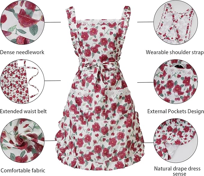 Funny Aprons for Women with Pockets, Kitchen Cooking Grilling Bbq Cute Chef