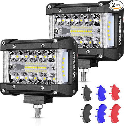 OFFROADTOWN 2Pcs 4 Inch LED Pods Ditch Lights Spot Flood Combo LED Bar Fog Cube Side Shooter Work Offroad Driving Lights for Truck ATV UTV SUV Boat
