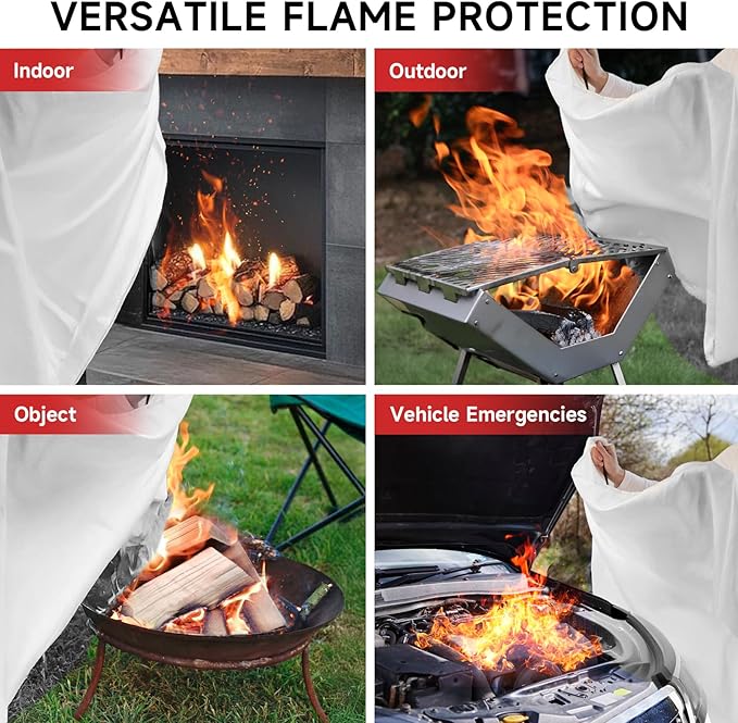 Fire Blanket Emergency for Home Kitchen - 40"x40" Fireproof Safety Protection Fiberglass Flame Retardant Blankets Survival Essential Kit for House Car Camping Outdoor Fireplace Grill BBQ - 1 Pack