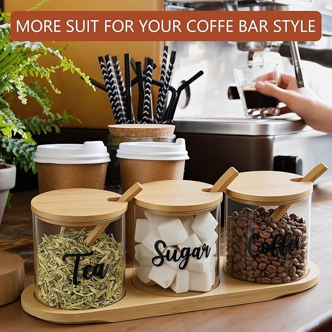 LemonRoad 3 Pack Coffee Sugar Tea Container Set Glass Jars