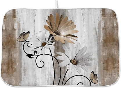 Floral Dish Drying Mat 18x24 Inches