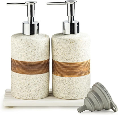 2-Pack Ceramic Soap Dispensers Set, Includes Stainless Steel Pump, Silicone
