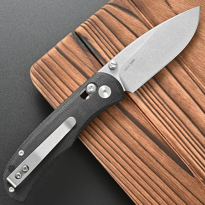 FF22 Folding Pocket Knife,VG10 Steel Blade Micarita Handle Full Tang Knife for Outdoor Activities Camping Hunting Fishing(Black)