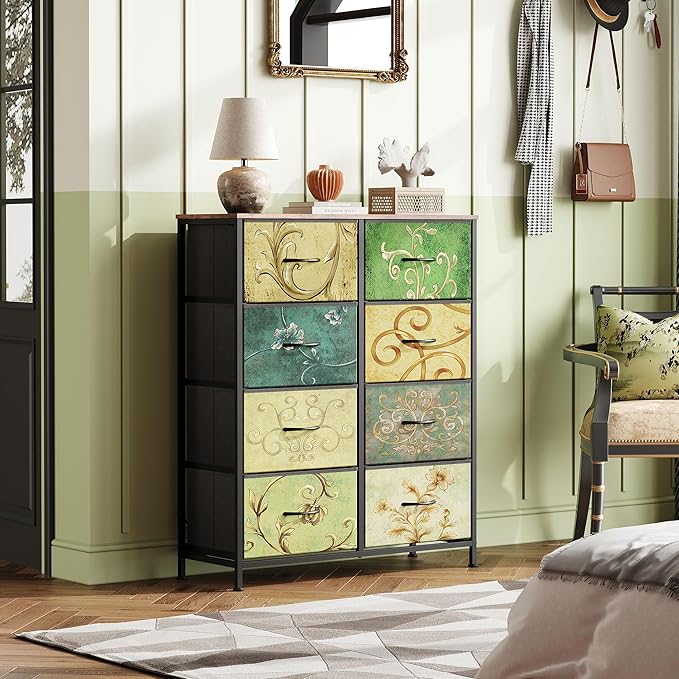 WLIVE Tall Fabric Dresser with 8 Drawers, Storage Tower with Fabric Bins