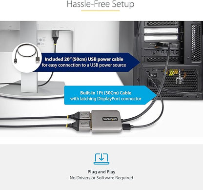 StarTech.com 2-Port DisplayPort 1.4 Splitter, DP to 2x DP Multi-Monitor Adapter