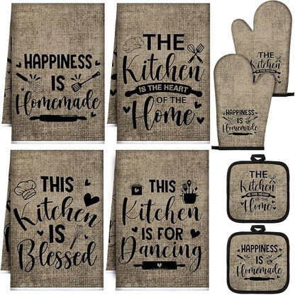 Leinuosen 8 Pcs Kitchen Towels and Oven Mitts Sets Pot Holders Dishcloths Set