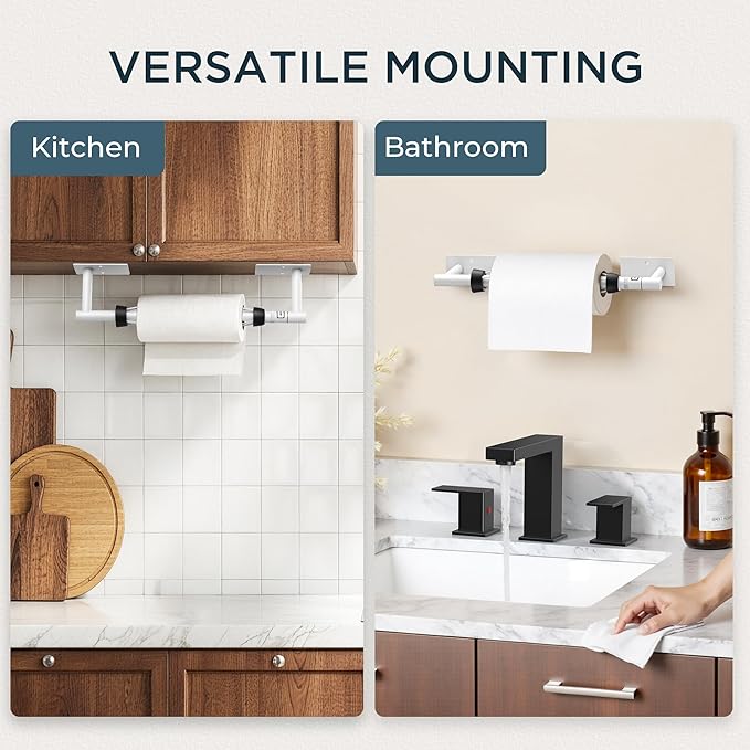 FORIOUS Paper Towel Holder Under Cabinet, Single Hand Operable
