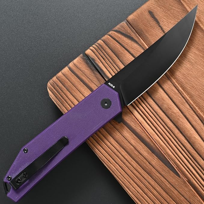 FF18 Folding Pocket Knife,AUS-8 Steel Blade G10 Handle EDC Tool Knife for Outdoor Survival,Camping,Hiking,Hunting (Purple)