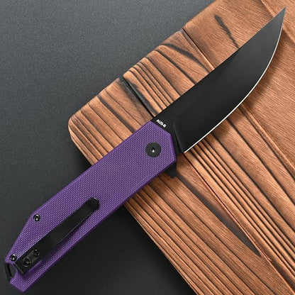 FF18 Folding Pocket Knife,AUS-8 Steel Blade G10 Handle EDC Tool Knife for Outdoor Survival,Camping,Hiking,Hunting (Purple)