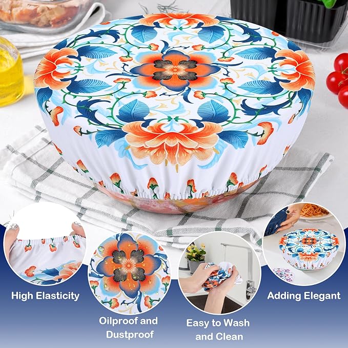 5 Pieces Bowl Covers Reusable, 5 Size Elastic Cloth Bowl Covers