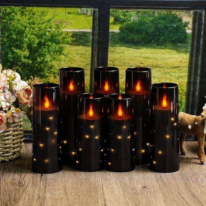 Flameless Candles with Embedded Star String, Battery Operated LED Pillar