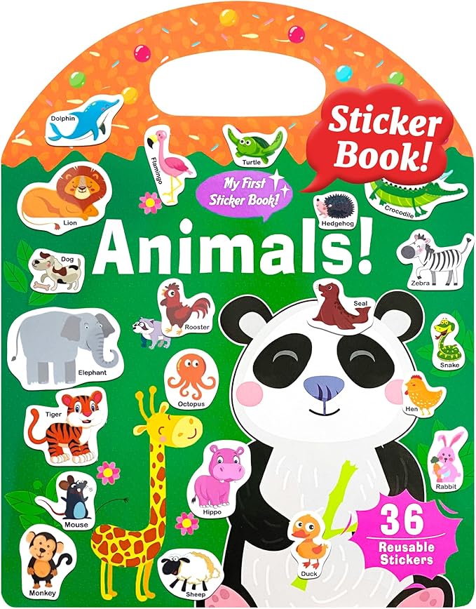Benresive Reusable Sticker Books for Kids 2-4, Sticker Books for Toddlers 1-3 2-4, Toddler Travel Toys Activities Crafts Gifts - Animals