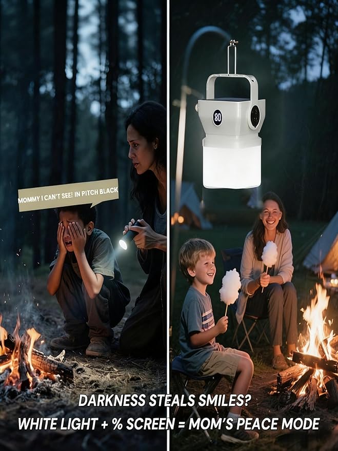 V.C Formark Camping Lantern Solar Powered Portable with Battery% Display, 1000LM Bright, USB-C/Solar Charging, for Outdoor Emergency, Hiking, Power Outage