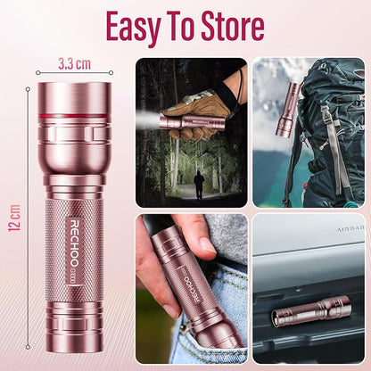 Rechargeable Flashlights High Lumens, G1000 Super Bright Flash Light Pink, Small Zoomable LED Flashlight with 3 Lighting Modes, Portable Tactical Flashlight for Camping Essentials, Gift for Women