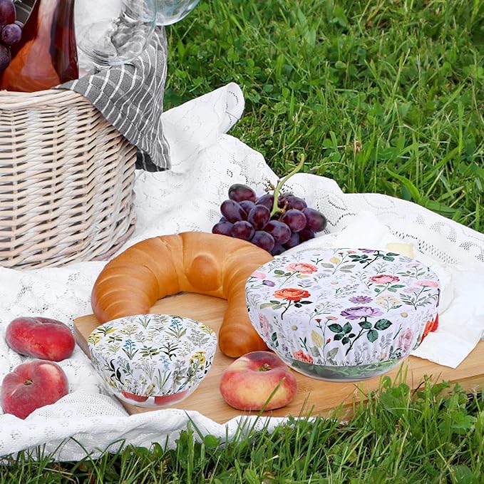 5 Pieces Bowl Covers Reusable, 5 Size Elastic Cloth Bowl Covers