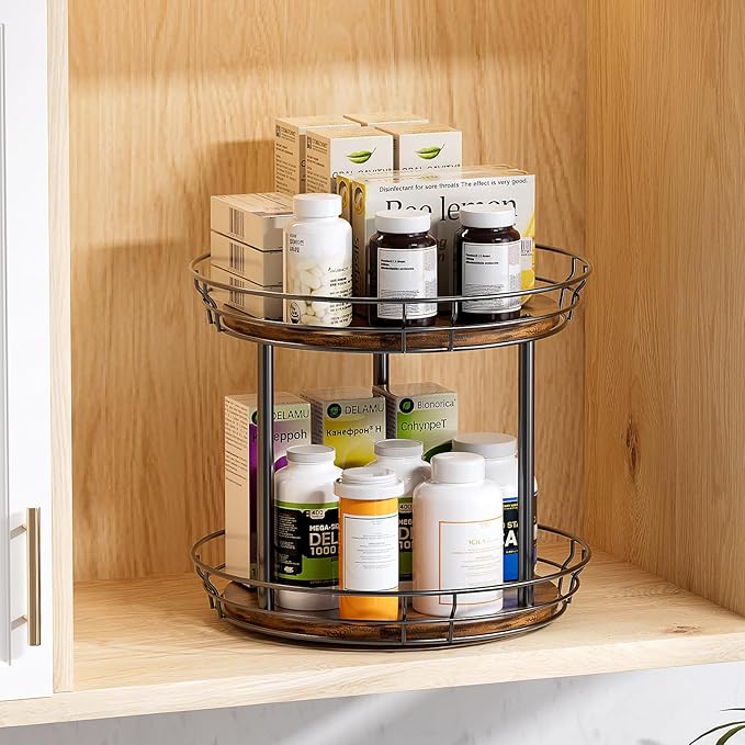 LAMU 12'' Lazy Susan Turntable Organizer, 2 Tier Round Rotating Spice Rack