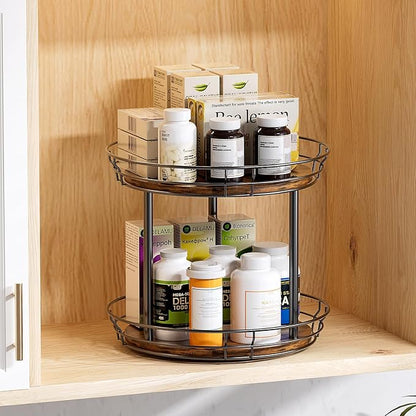 LAMU 12'' Lazy Susan Turntable Organizer, 2 Tier Round Rotating Spice Rack