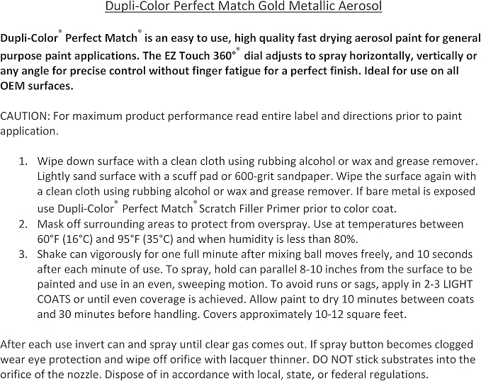 Dupli-Color Perfect Match Premium Automotive Paint, Gold (M), 8 oz